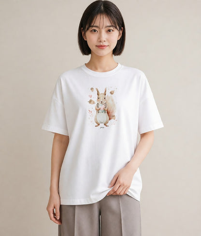 Tシャツ レディース シマリス ペット 動物 イラスト 線画 母の日 ビーチ 白T YMAZO