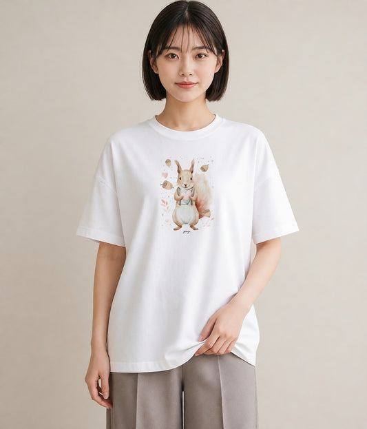 Tシャツ レディース シマリス ペット 動物 イラスト 線画 母の日 ビーチ 白T YMAZO