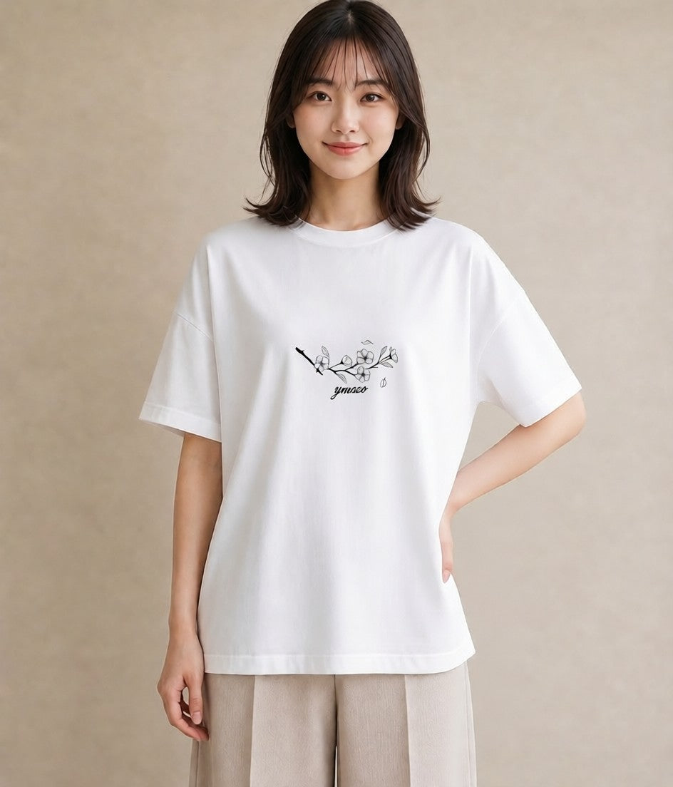 プリントTシャツ レディース さくら 桜 桜の枝 イラスト ナチュラル 通学 誕生日プレゼント 白T YMAZO