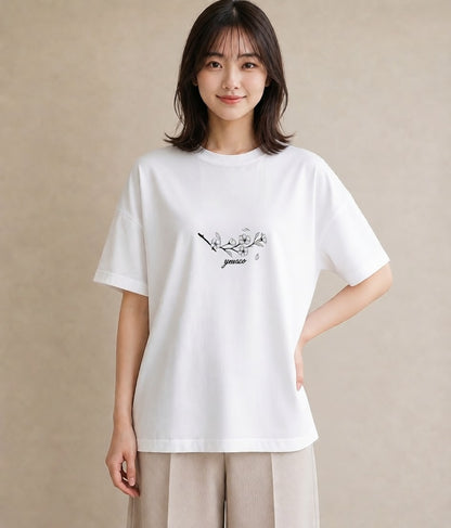 プリントTシャツ レディース さくら 桜 桜の枝 イラスト ナチュラル 通学 誕生日プレゼント 白T YMAZO