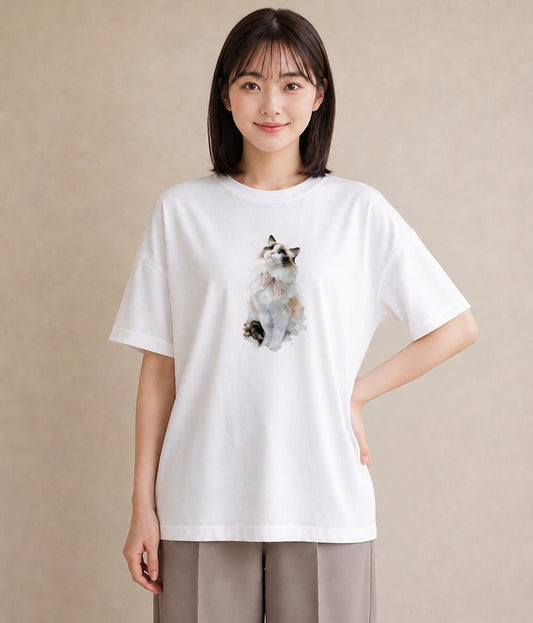 Tシャツ レディース 靴下猫 猫 ねこ イラスト カフェ巡り 女子会 白T YMAZO