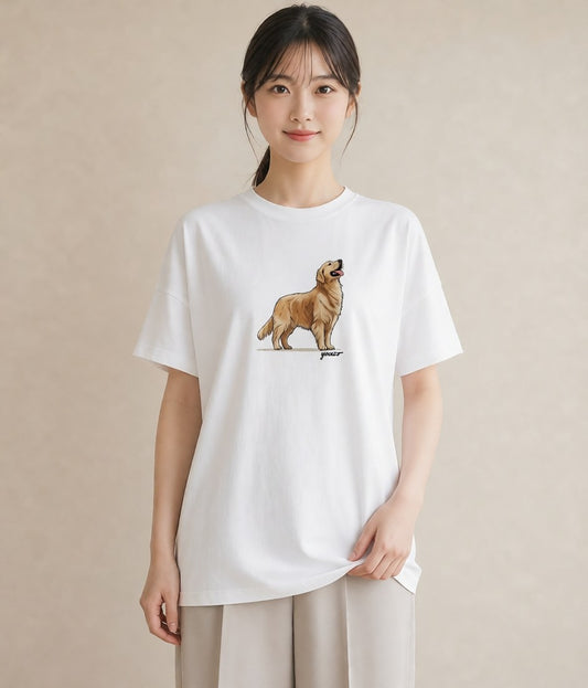 半袖Tシャツ レディース ゴールデンレトリバー ゴールデン 犬 いぬ イラスト ラフカジュアル 母娘コーデ 自分用 白T YMAZO