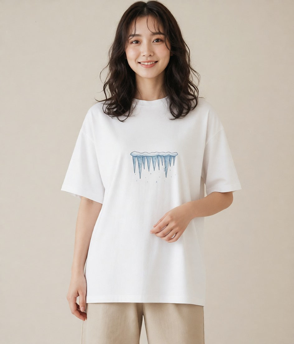 半袖Tシャツ レディース 雪 星空 宇宙 イラスト 可愛い 女性 旅行用 白T YMAZO