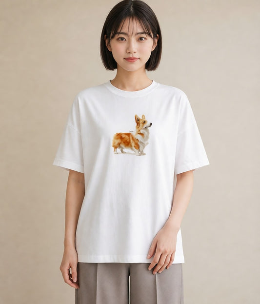 デザインTシャツ レディース ウェルシュコーギー コーギー 犬 いぬ イラスト カジュアル 秋コーデ おしゃれギフト 白T YMAZO