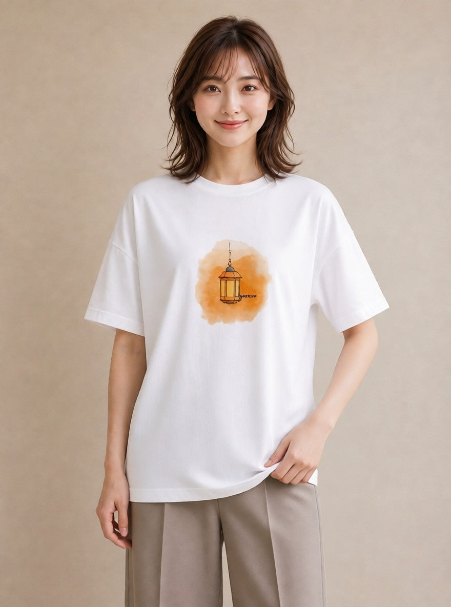 半袖Tシャツ レディース 街灯 夜霧 夜 ナチュラル アンティーク イラスト ポップ 部屋着 女性向けギフト 白T YMAZO