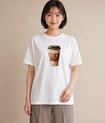 デザインTシャツ レディース カフェラテ 食べ物 フード イラスト 普段使い 通学 誕生日プレゼント 白T YMAZO