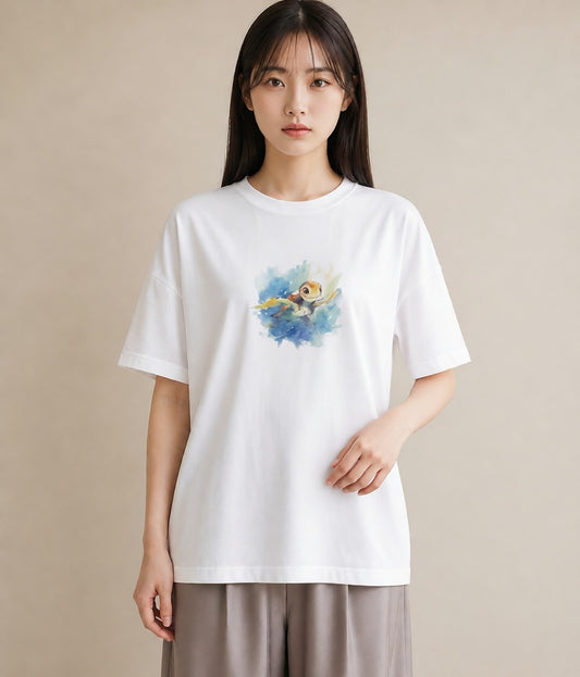 半袖Tシャツ レディース ゼニガメ ペット 動物 イラスト 北欧風 ギフト 母の日 白T YMAZO