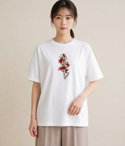Tシャツ レディース ポスト 野の花 レトロ ナチュラル アンティーク イラスト シンプル 在宅 公園 白T YMAZO