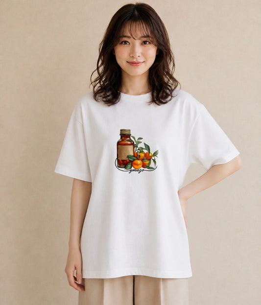 グラフィックTシャツ レディース みかん 食べ物 フード イラスト レトロ 旅行用 海 白T YMAZO