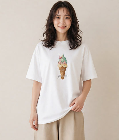 プリントTシャツ レディース キャンディ 食べ物 フード イラスト 上品 普段着 週末コーデ 白T YMAZO
