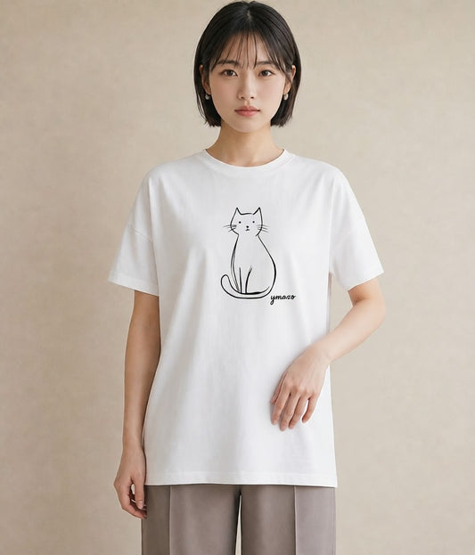 Tシャツ レディース 猫 ねこ ネコ イラスト カジュアル お揃い 親子 白T YMAZO