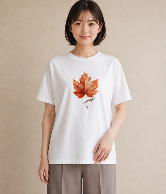 グラフィックTシャツ レディース 落ち葉 植物 ボタニカル イラスト 抜け感 休日 ペアコーデ 白T YMAZO