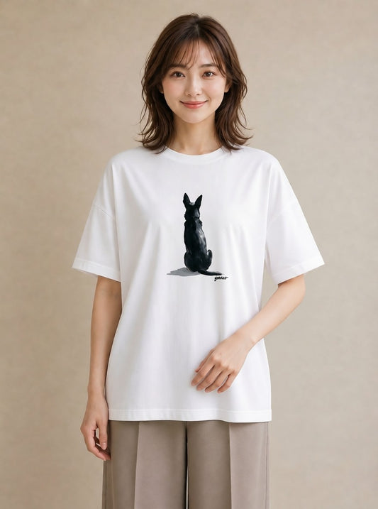 半袖Tシャツ レディース ジャーマンシェパード 犬 いぬ イラスト お洒落 社会人 女性 白T YMAZO
