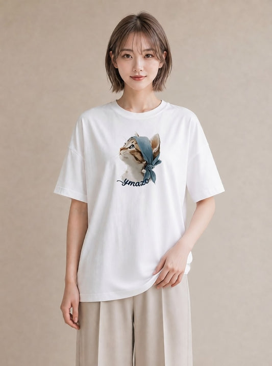 グラフィックTシャツ レディース アメリカンショートヘア 猫 ねこ イラスト 可愛い 旅行用 海 白T YMAZO