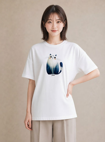 Tシャツ レディース ペルシャ 猫 ねこ イラスト ボタニカル 20代 カジュアルコーデ 白T YMAZO
