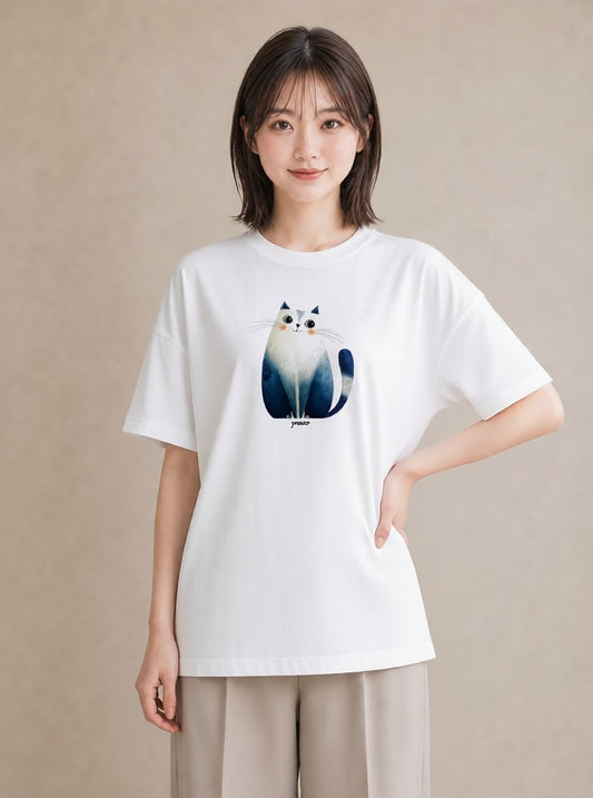 Tシャツ レディース ペルシャ 猫 ねこ イラスト ボタニカル 20代 カジュアルコーデ 白T YMAZO