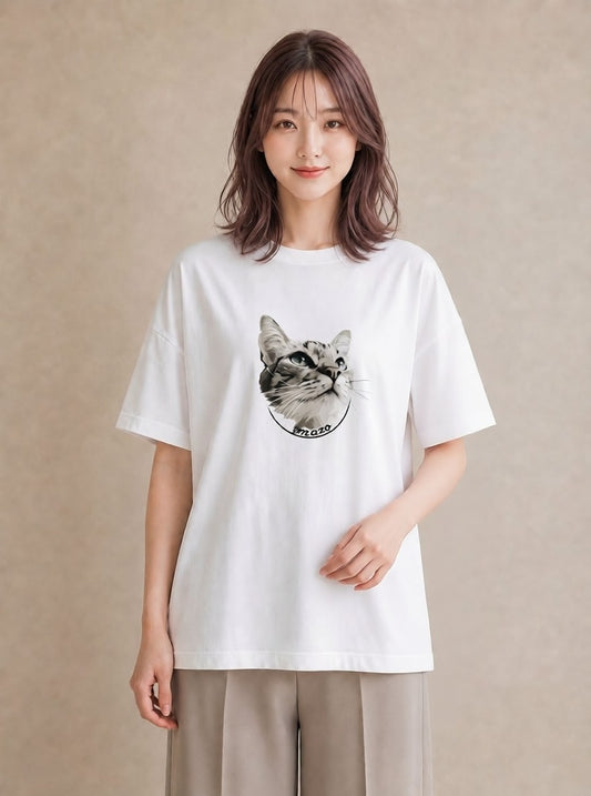 プリントTシャツ レディース シャム柄 猫 ねこ イラスト こなれ感 ミセス 春コーデ 白T YMAZO