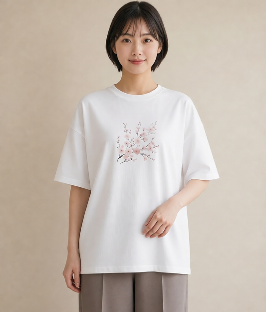 グラフィックTシャツ レディース さくら 桜 サクラ 花 花柄 イラスト 旅行コーデ 買い物 夏コーデ 白T YMAZO
