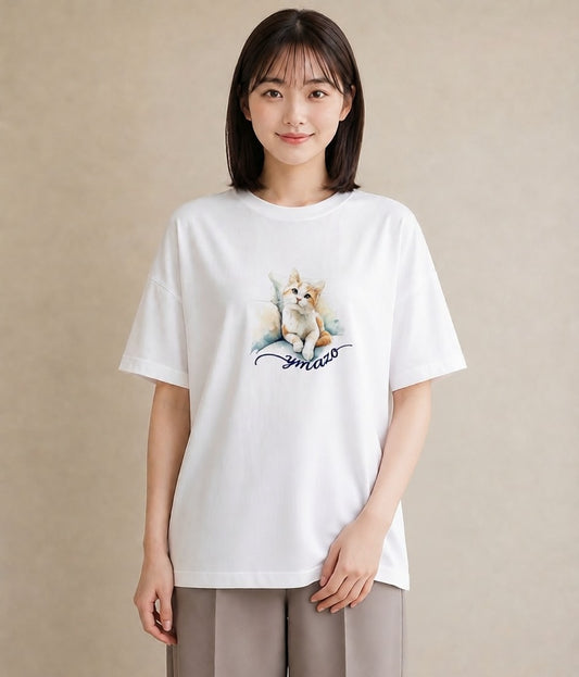 グラフィックTシャツ レディース ぶち猫 猫 ねこ イラスト シック クリスマス 旅行 白T YMAZO