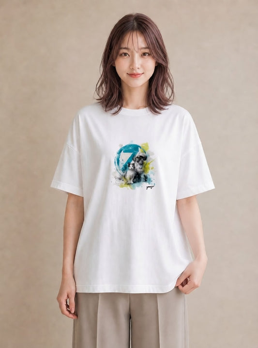 グラフィックTシャツ レディース 狆 犬 いぬ イラスト 旅行コーデ ミセス 春コーデ 白T YMAZO