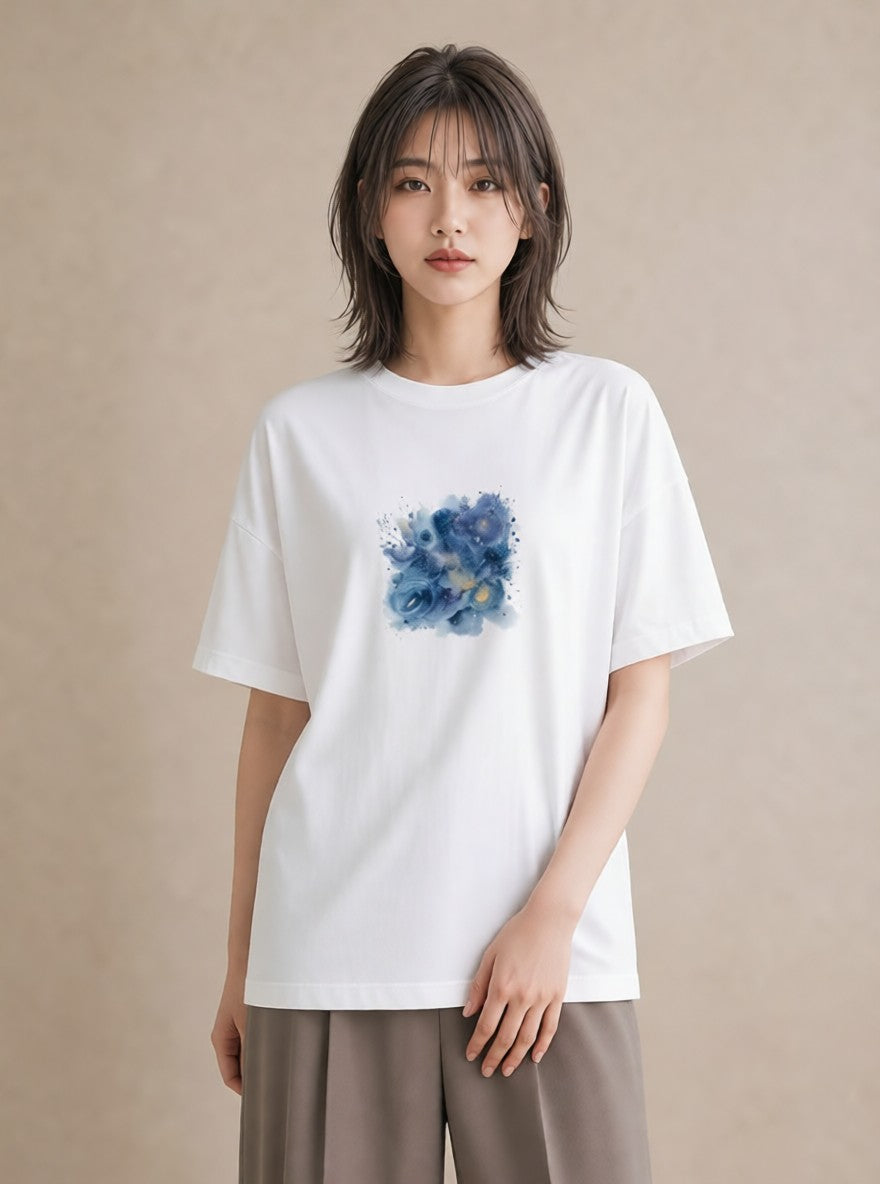 プリントTシャツ レディース 獅子座 星空 宇宙 イラスト ポップ カフェ巡り 女子会 白T YMAZO