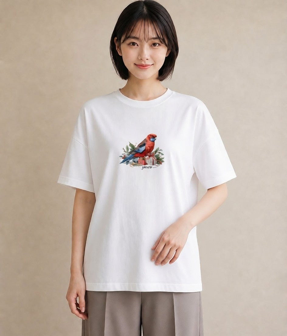 半袖Tシャツ レディース セキセイインコ ペット 動物 イラスト ナチュラル 旅行用 海 白T YMAZO