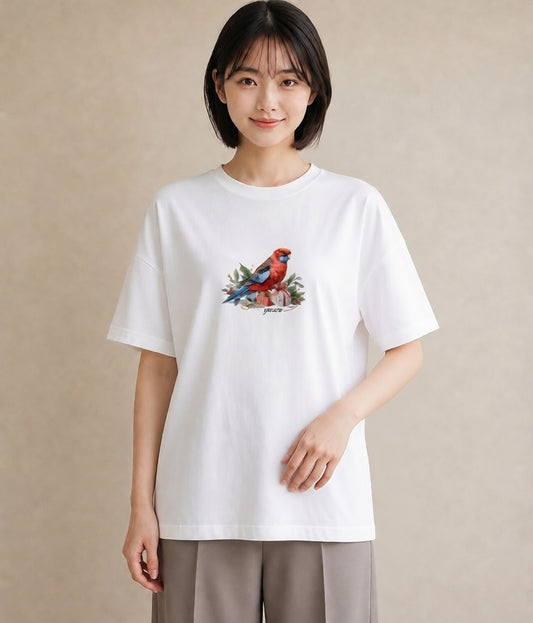 半袖Tシャツ レディース セキセイインコ ペット 動物 イラスト ナチュラル 旅行用 海 白T YMAZO