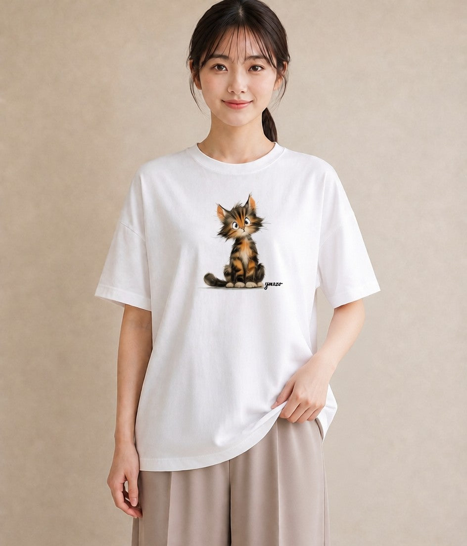 プリントTシャツ レディース 猫の手 猫 ねこ イラスト きれいめ カジュアルコーデ 買い物 白T YMAZO