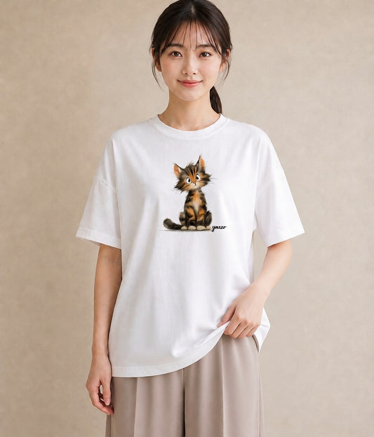 プリントTシャツ レディース 猫の手 猫 ねこ イラスト きれいめ カジュアルコーデ 買い物 白T YMAZO