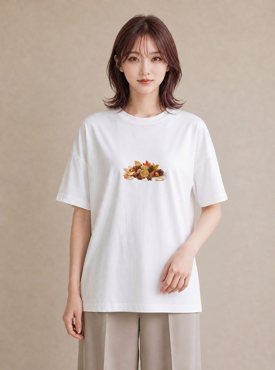 プリントTシャツ レディース 実り 植物 ボタニカル イラスト ヴィンテージ風 ルームウェア ギフト 白T YMAZO