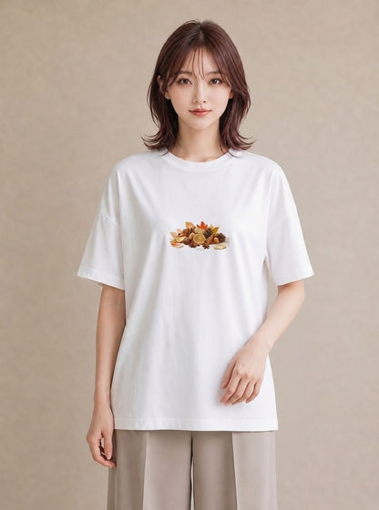 プリントTシャツ レディース 実り 植物 ボタニカル イラスト ヴィンテージ風 ルームウェア ギフト 白T YMAZO
