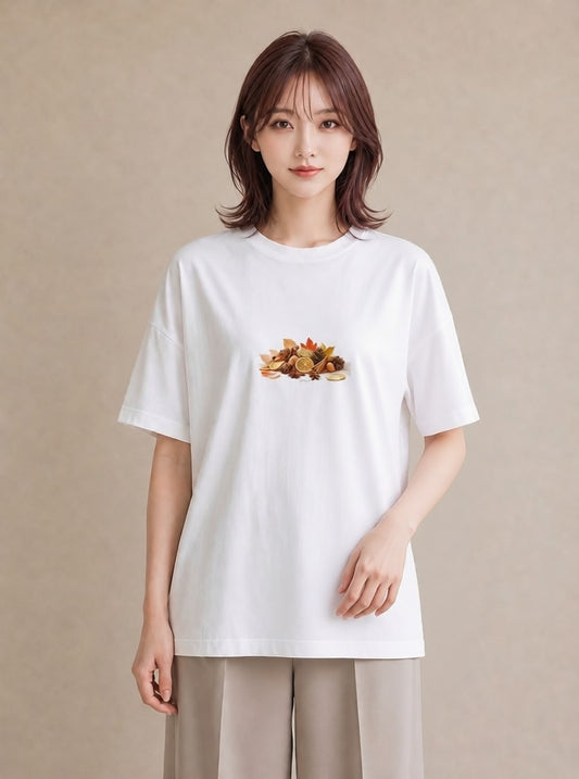 プリントTシャツ レディース 実り 植物 ボタニカル イラスト ヴィンテージ風 ルームウェア ギフト 白T YMAZO