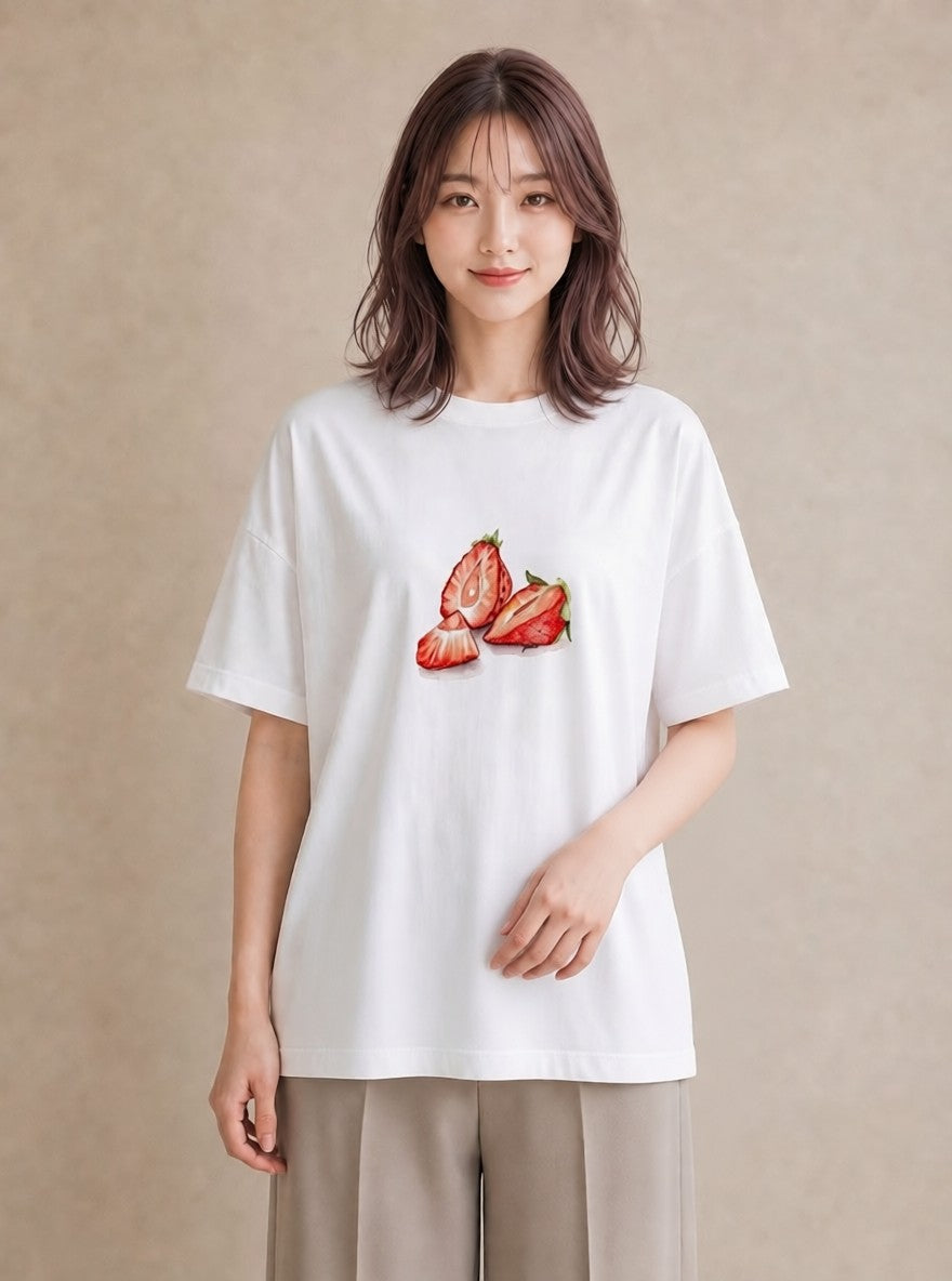 Tシャツ レディース ショートケーキ 食べ物 フード イラスト ボタニカル 姉妹 送別ギフト 白T YMAZO