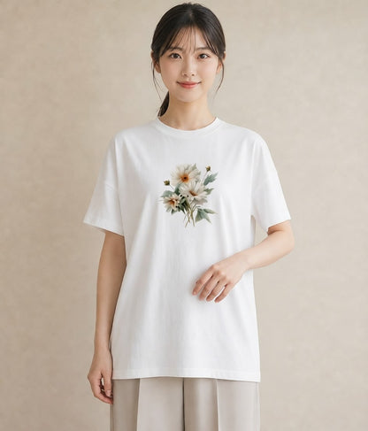 半袖Tシャツ レディース マーガレット 花 花柄 イラスト アート風 旅行 母娘コーデ 白T YMAZO
