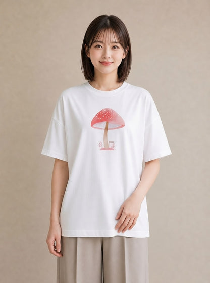 プリントTシャツ レディース きのこ 植物 ボタニカル イラスト ユニーク 母の日 ビーチ 白T YMAZO