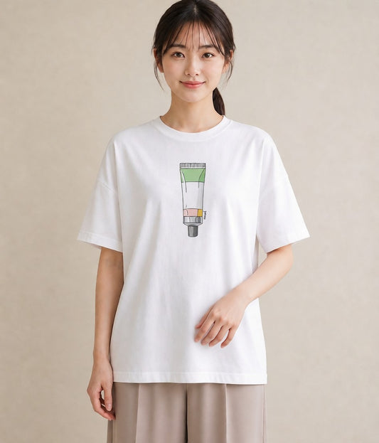 グラフィックTシャツ レディース ミルク 食べ物 フード イラスト アート風 海 カフェ巡り 白T YMAZO