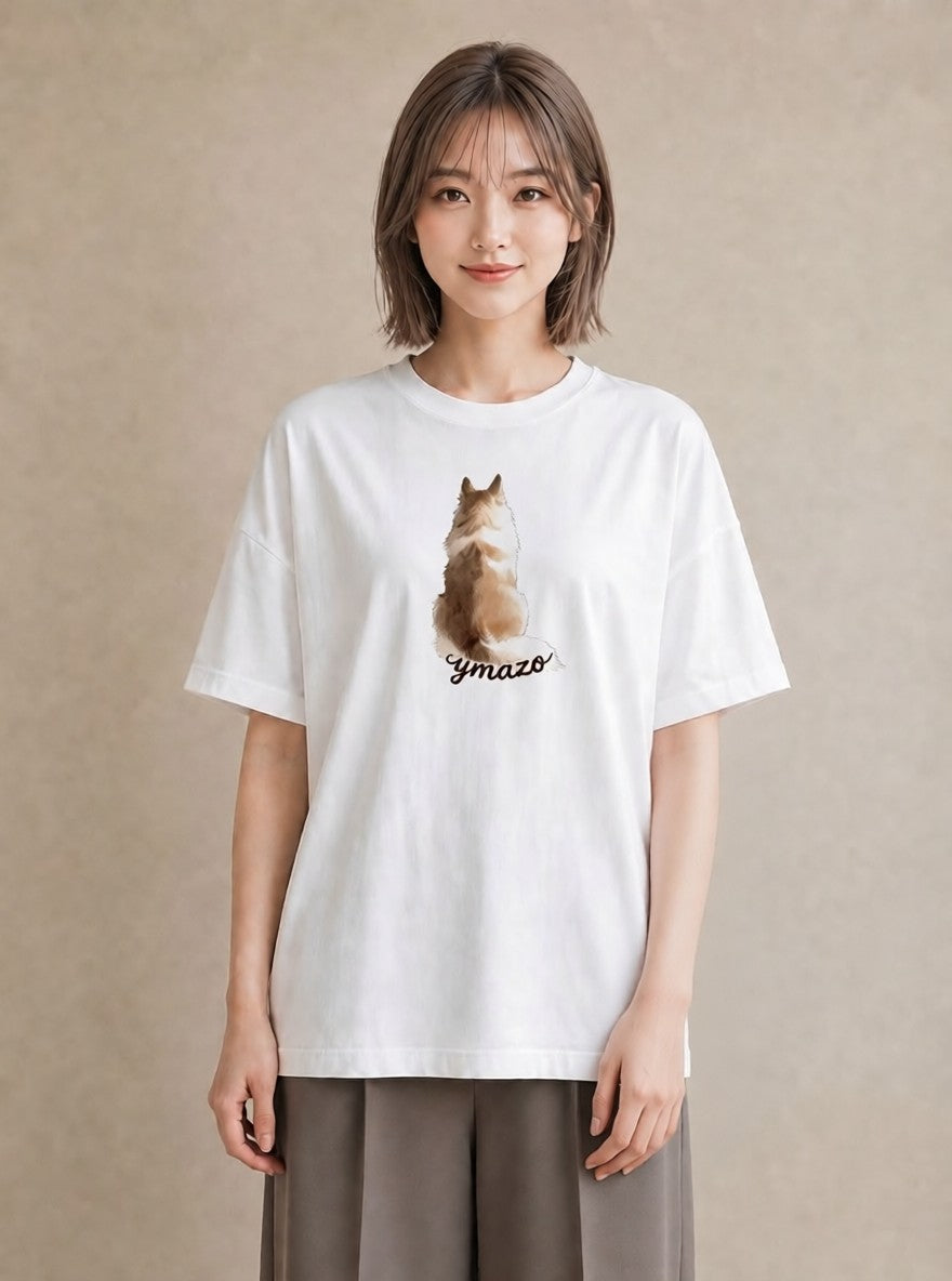 Tシャツ レディース いぬ 犬 ワンコ イラスト フェミニン 母の日 ビーチ 白T YMAZO