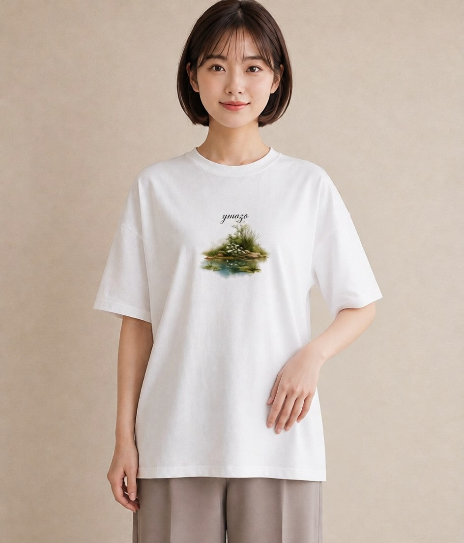 デザインTシャツ レディース 桟橋 水辺 波止場 ナチュラル アンティーク イラスト 淡色 敬老の日 ホワイトデー 白T YMAZO