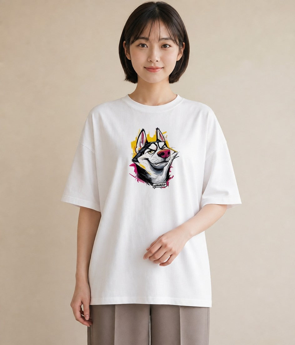 Tシャツ レディース シベリアンハスキー 犬 いぬ イラスト ポップ 母娘コーデ 自分用 白T YMAZO