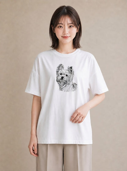 半袖Tシャツ レディース ヨークシャーテリア 犬 いぬ イラスト 旅行コーデ 女性 旅行用 白T YMAZO