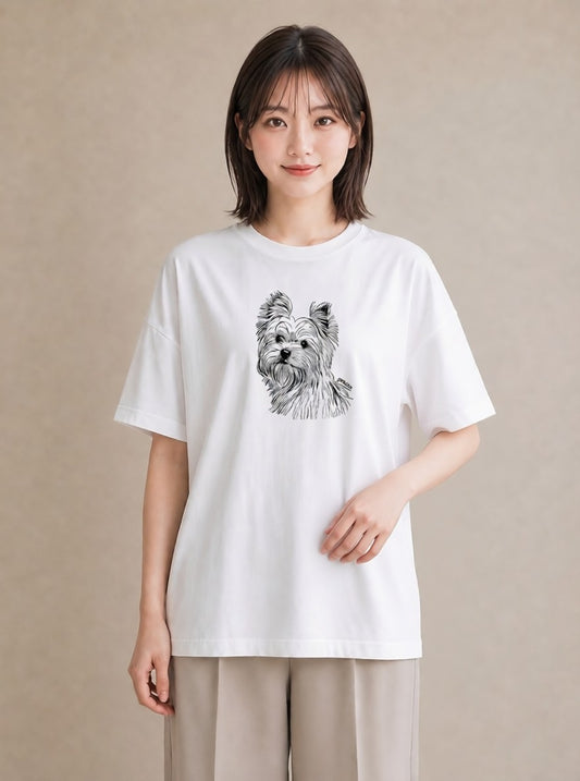 半袖Tシャツ レディース ヨークシャーテリア 犬 いぬ イラスト 旅行コーデ 女性 旅行用 白T YMAZO