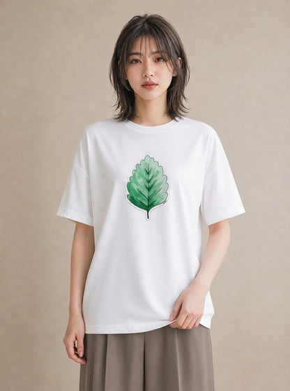 グラフィックTシャツ レディース 落ち葉 植物 ボタニカル イラスト シック 20代 カジュアルコーデ 白T YMAZO