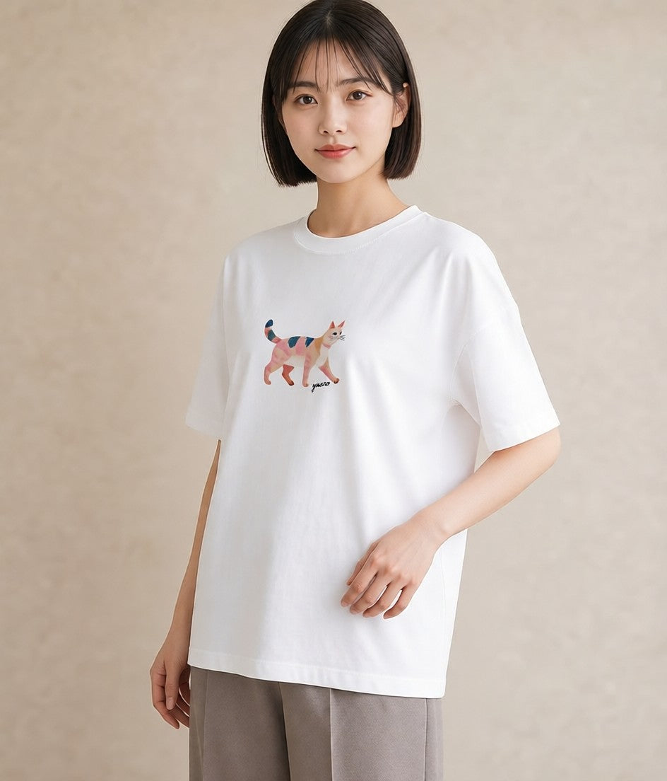 半袖Tシャツ レディース アメリカンショートヘア 猫 ねこ イラスト ヴィンテージ風 送別ギフト 通勤 白T YMAZO