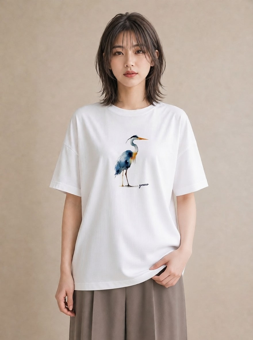 Tシャツ レディース ハシビロコウ 動物 アニマル イラスト レトロ 秋コーデ おしゃれギフト 白T YMAZO