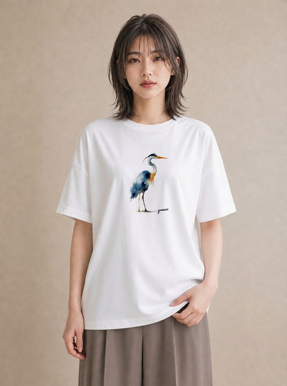 Tシャツ レディース ハシビロコウ 動物 アニマル イラスト レトロ 秋コーデ おしゃれギフト 白T YMAZO
