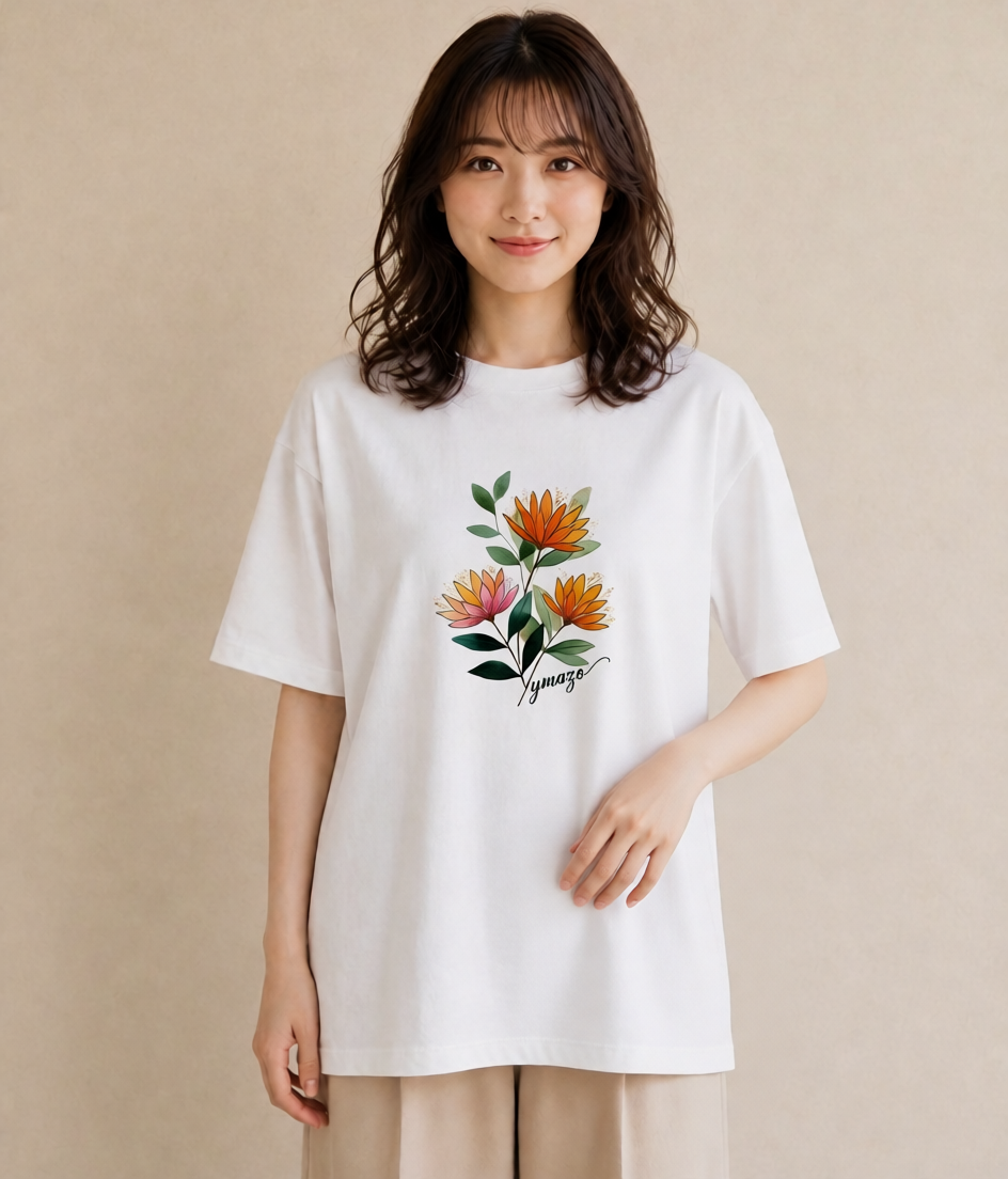 グラフィックTシャツ レディース ミモザ 花 花柄 イラスト シンプル ルームウェア ギフト 白T YMAZO