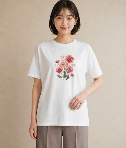 プリントTシャツ レディース マーガレット 花 花柄 イラスト ラフ 休日 ペアコーデ 白T YMAZO