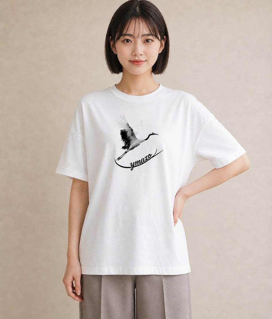 半袖Tシャツ レディース 折り鶴 折り紙 ナチュラル アンティーク イラスト こなれ感 ミセス 春コーデ 白T YMAZO