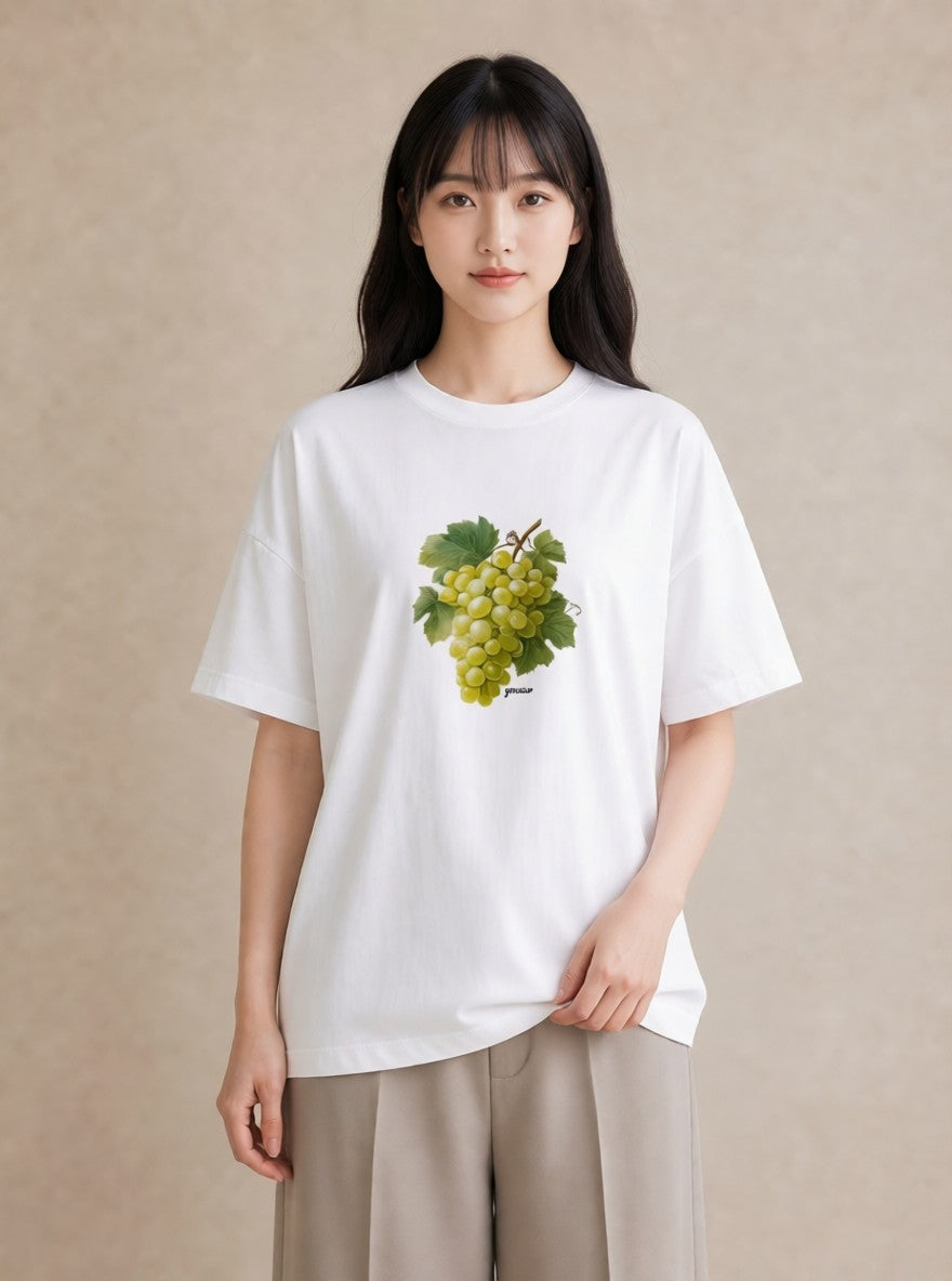 デザインTシャツ レディース ぶどう 葡萄 食べ物 フード イラスト ラフカジュアル お揃い 親子 白T YMAZO