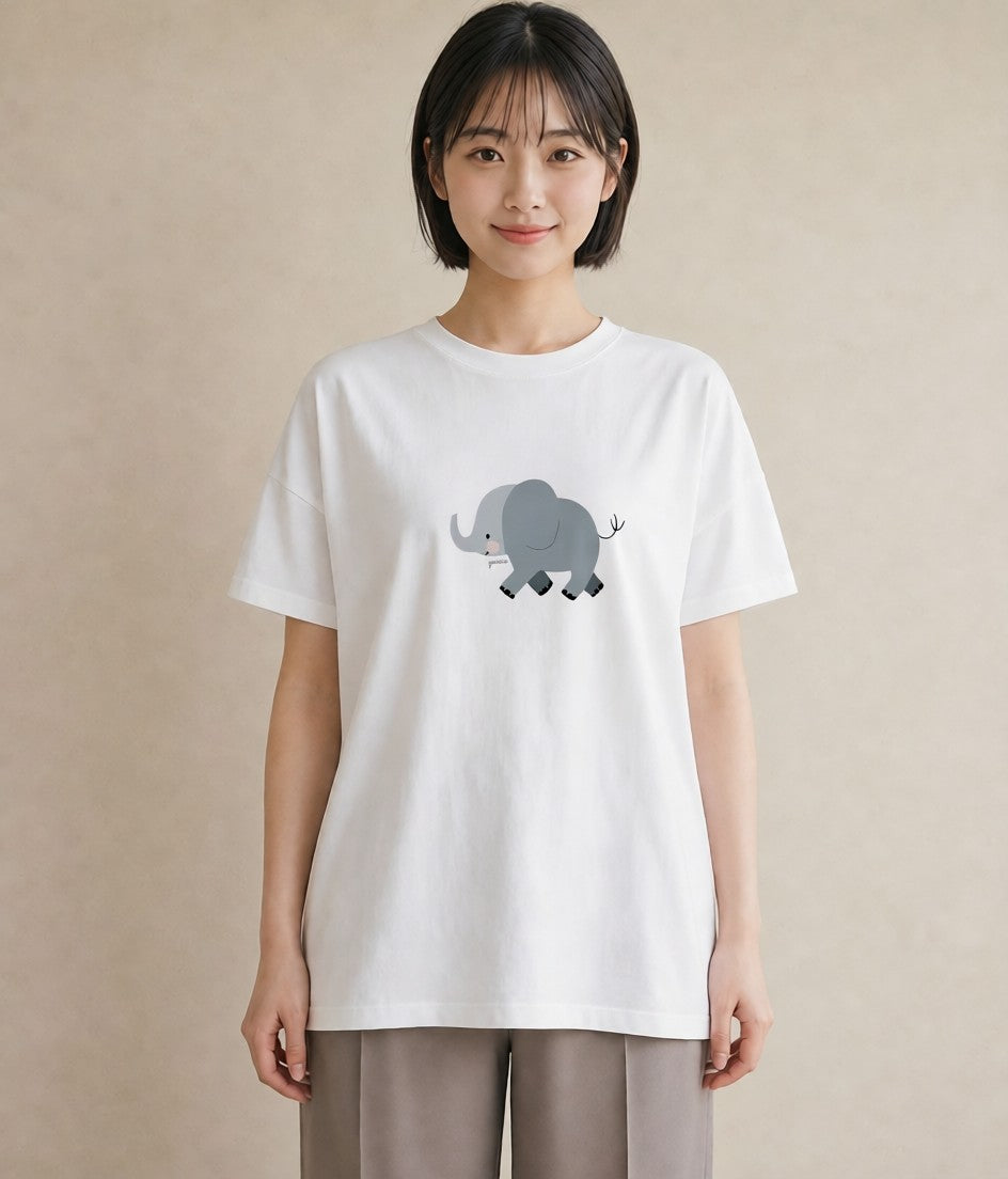 デザインTシャツ レディース ぞう 動物 アニマル イラスト お洒落 友達ギフト 部屋着 白T YMAZO